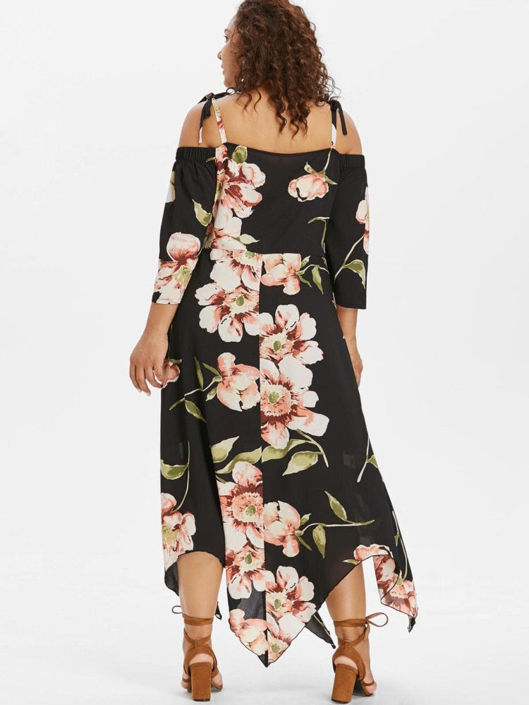 Plus Size Off Shoulder Lace Up Floral Maxi dress - Mubimart -  