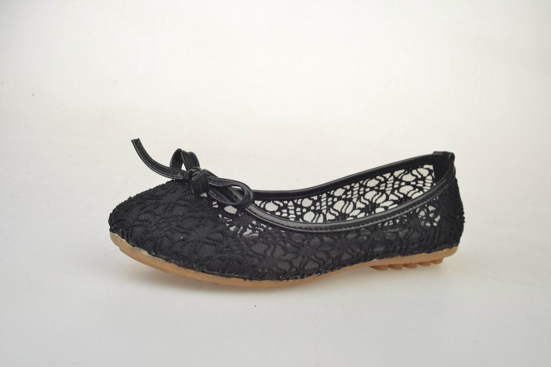 Ladies Mesh Lace Hollow Bowknot Work Shoes - Mubimart