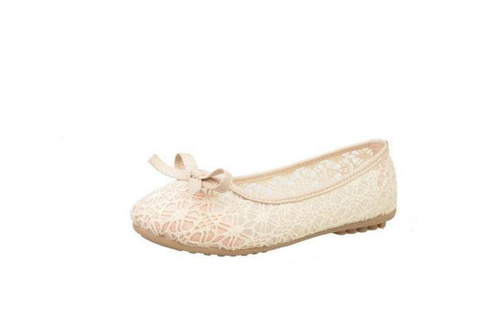 Ladies Mesh Lace Hollow Bowknot Work Shoes - Mubimart