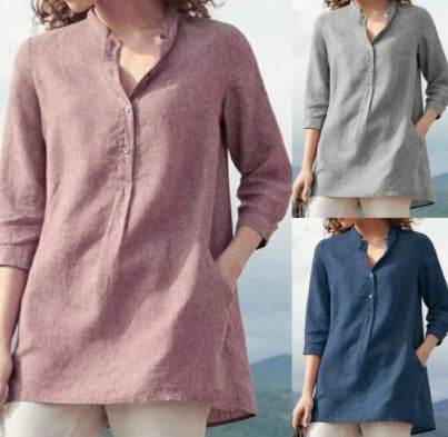 Casual Stand-up Collar Loose Blouse - Mubimart