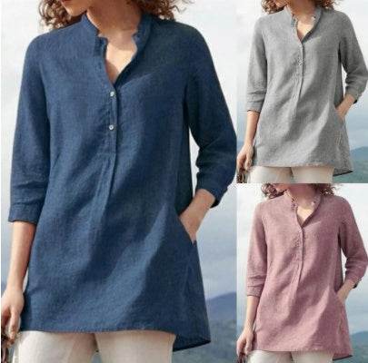 Casual Stand-up Collar Loose Blouse - Mubimart