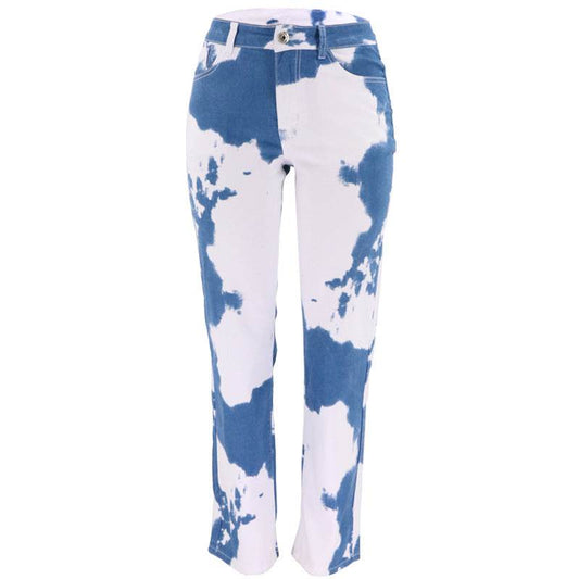 Tie Dye Print Straight Leg Jeans For Women - Mubimart