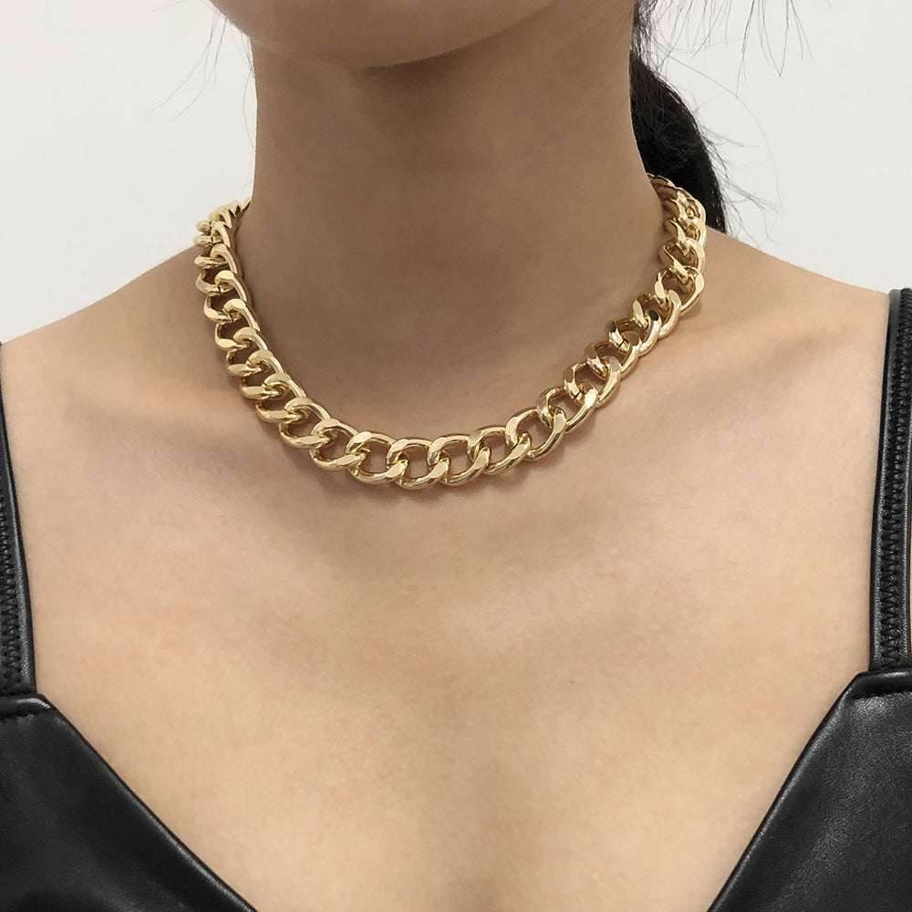 Fashion Big Necklace for Women Twist Gold Silver Color Chunky Thick Lock Choker Chain Necklaces Party Jewelry - Mubimart
