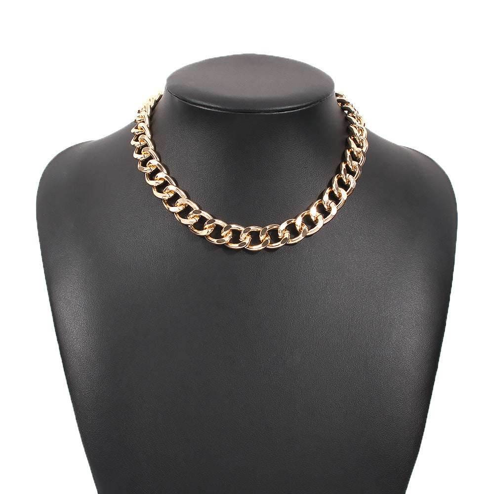 Fashion Big Necklace for Women Twist Gold Silver Color Chunky Thick Lock Choker Chain Necklaces Party Jewelry - Mubimart