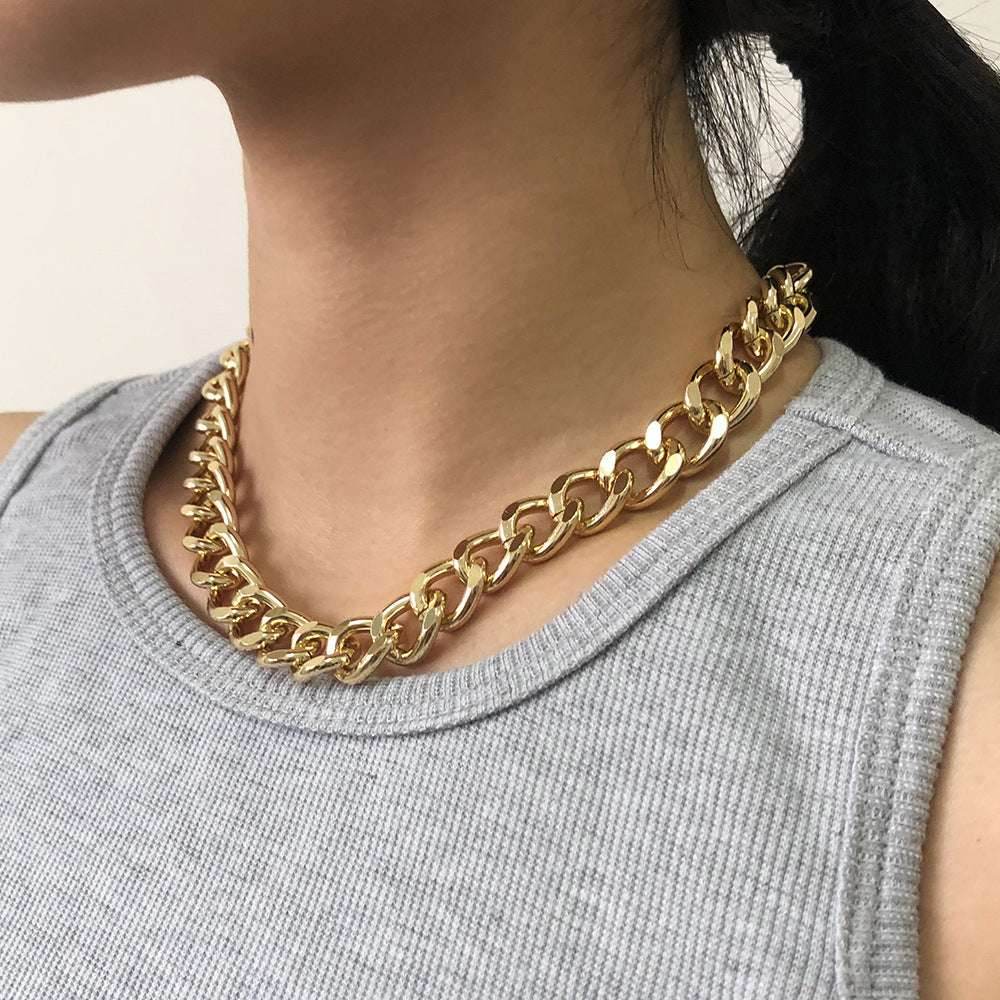 Fashion Big Necklace for Women Twist Gold Silver Color Chunky Thick Lock Choker Chain Necklaces Party Jewelry - Mubimart