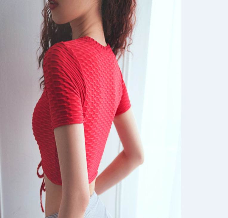 Women's Sports Shirt Breathable Fitness Top Drawstring Seamless Yoga Vest Gym Bra - Mubimart