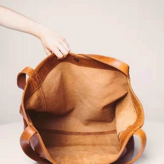 Large Capacity Oil Wax Tote Bags for Women Shoulder Bag - Mubimart