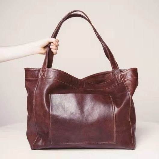Large Capacity Oil Wax Tote Bags for Women Shoulder Bag - Mubimart