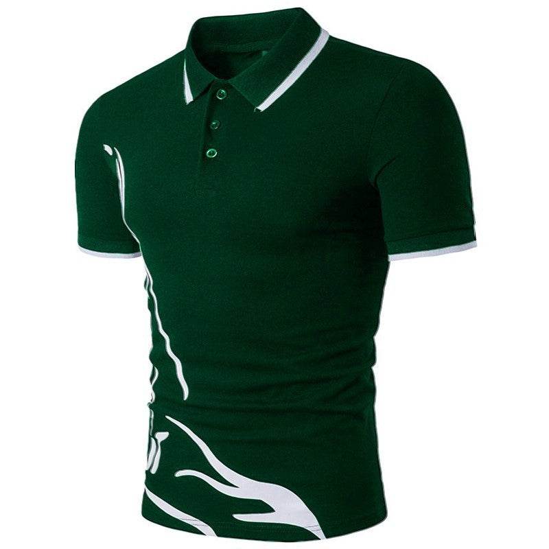 Mens Printed Lapel Short-sleeved T-shirt - Mubimart