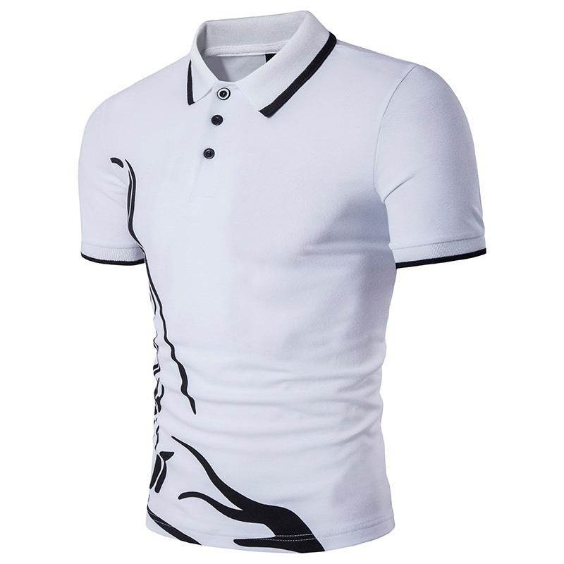 Mens Printed Lapel Short-sleeved T-shirt - Mubimart
