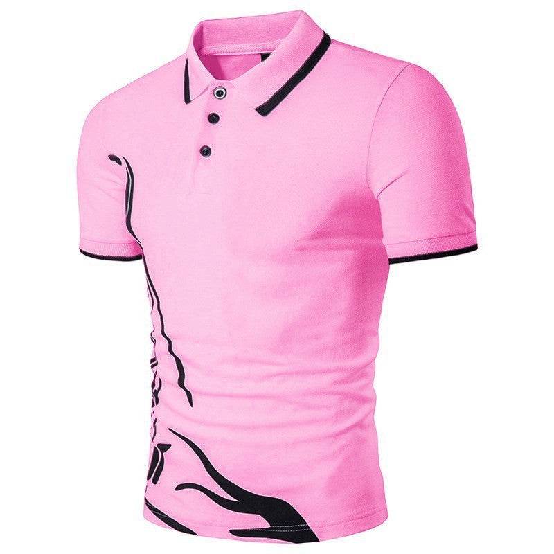 Mens Printed Lapel Short-sleeved T-shirt - Mubimart