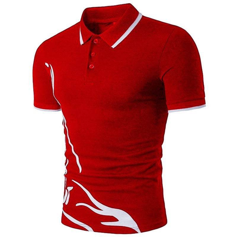 Mens Printed Lapel Short-sleeved T-shirt - Mubimart