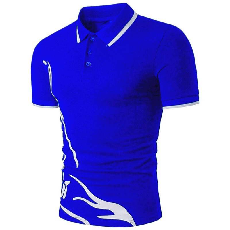 Mens Printed Lapel Short-sleeved T-shirt - Mubimart