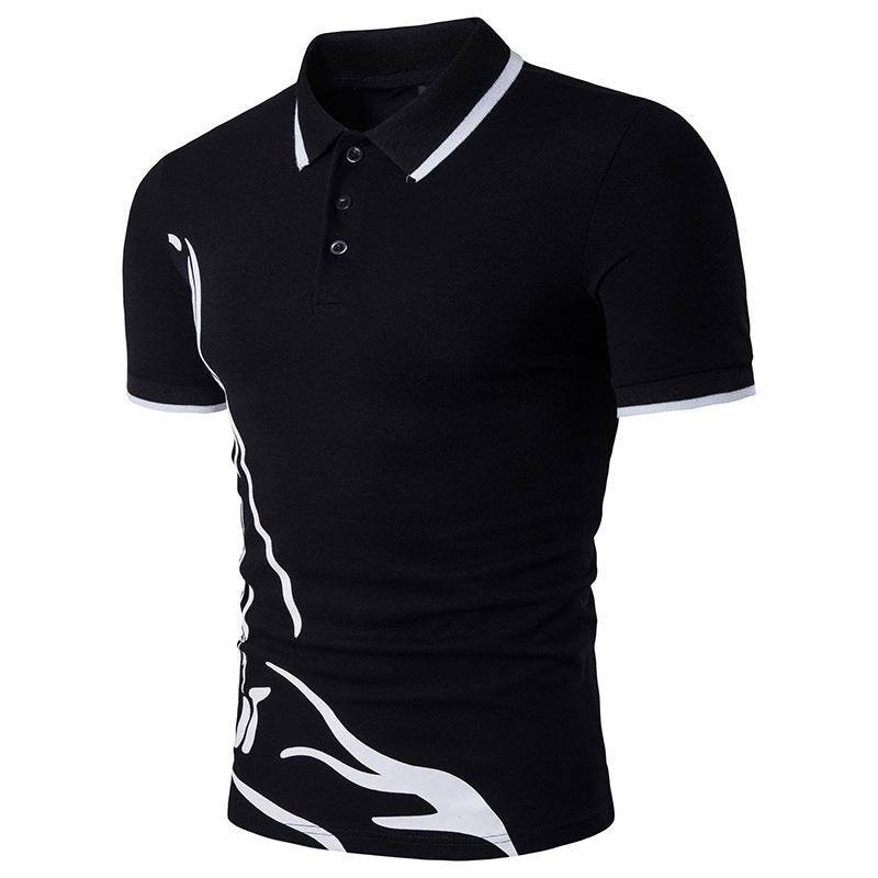 Mens Printed Lapel Short-sleeved T-shirt - Mubimart