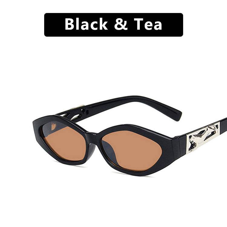 SO&EI Retro Small Frame Polygon Cat Eyes Women Sunglasses Brand Designer Fashion Cheetah Decoration Ladies Sun Glasses UV400 - Mubimart