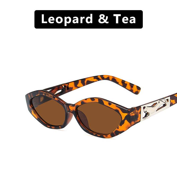 SO&EI Retro Small Frame Polygon Cat Eyes Women Sunglasses Brand Designer Fashion Cheetah Decoration Ladies Sun Glasses UV400 - Mubimart