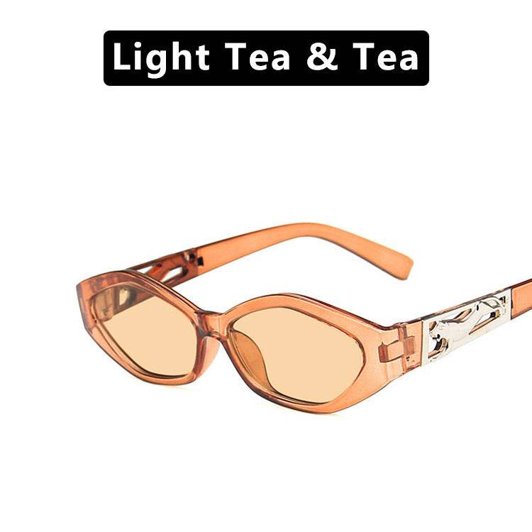 SO&EI Retro Small Frame Polygon Cat Eyes Women Sunglasses Brand Designer Fashion Cheetah Decoration Ladies Sun Glasses UV400 - Mubimart
