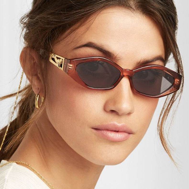 SO&EI Retro Small Frame Polygon Cat Eyes Women Sunglasses Brand Designer Fashion Cheetah Decoration Ladies Sun Glasses UV400 - Mubimart