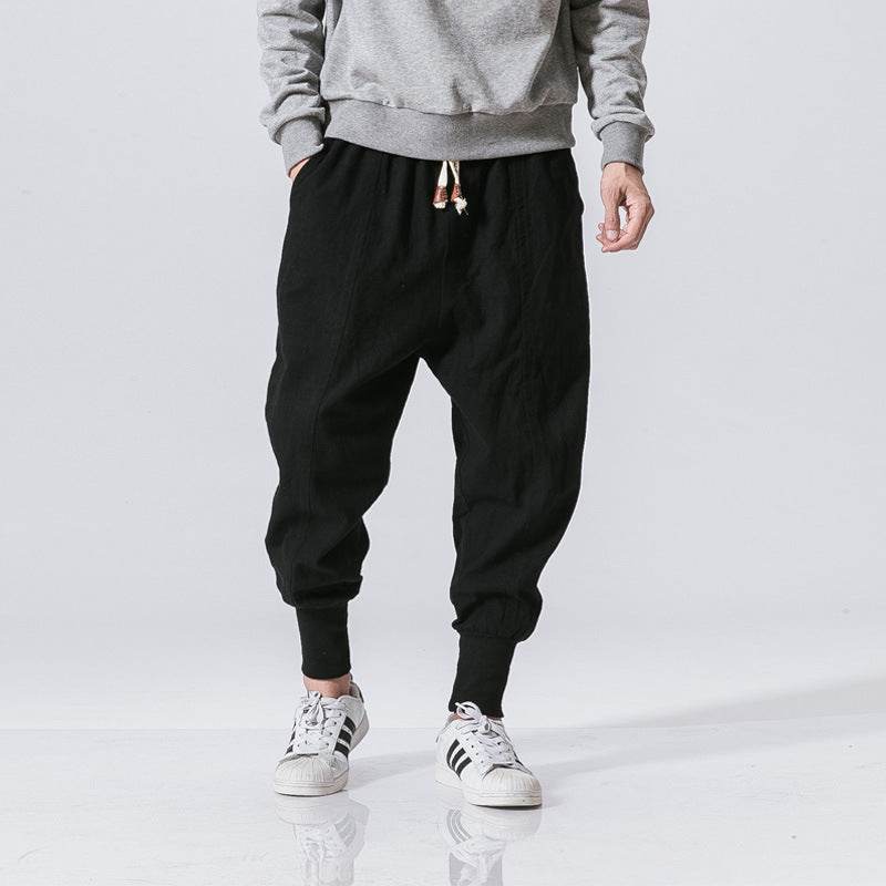 Chinese Style Harem Pants Men Streetwear Casual Joggers Mens Pants Cotton Linen Sweatpants Ankle-length Men Trousers M-5XL - Mubimart