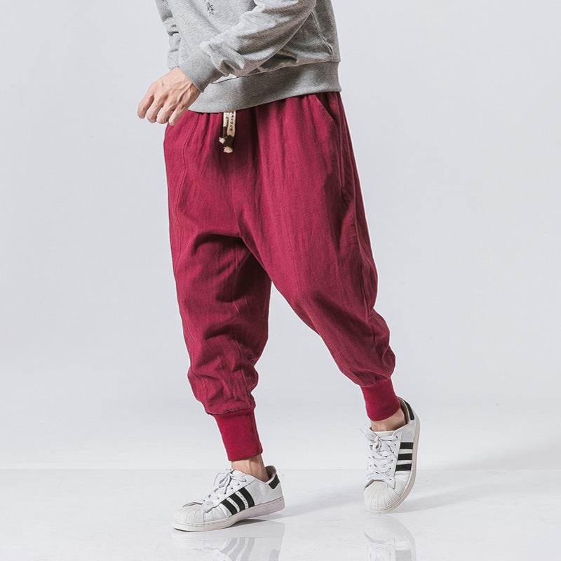 Chinese Style Harem Pants Men Streetwear Casual Joggers Mens Pants Cotton Linen Sweatpants Ankle-length Men Trousers M-5XL - Mubimart