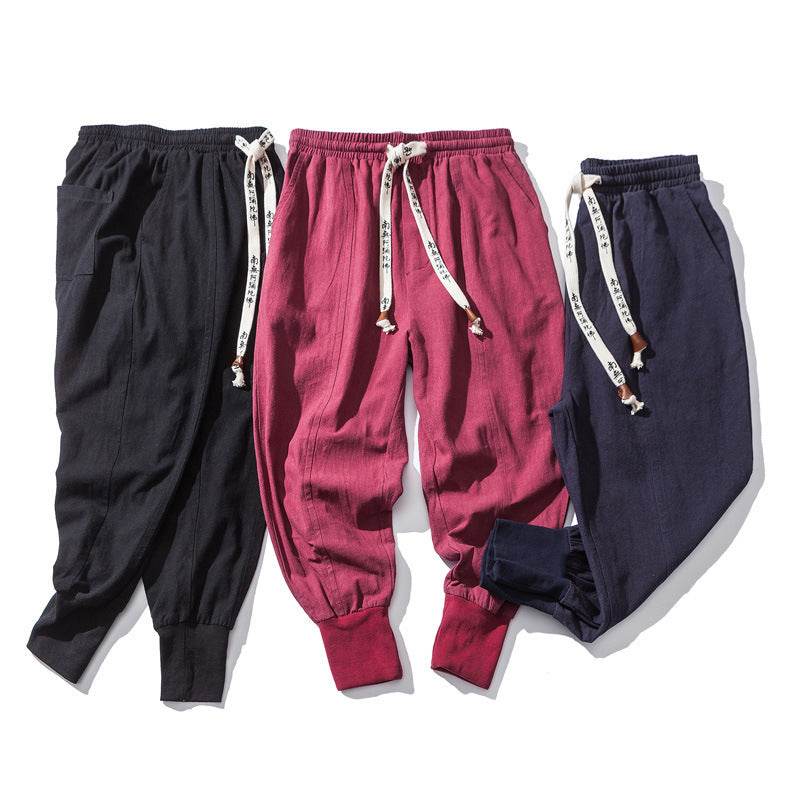 Chinese Style Harem Pants Men Streetwear Casual Joggers Mens Pants Cotton Linen Sweatpants Ankle-length Men Trousers M-5XL - Mubimart