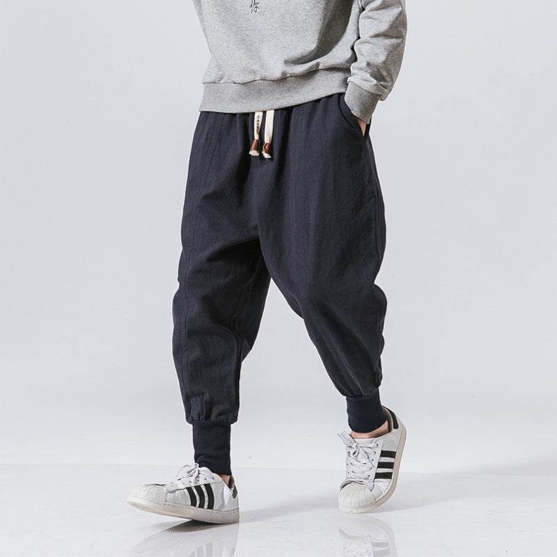 Chinese Style Harem Pants Men Streetwear Casual Joggers Mens Pants Cotton Linen Sweatpants Ankle-length Men Trousers M-5XL - Mubimart
