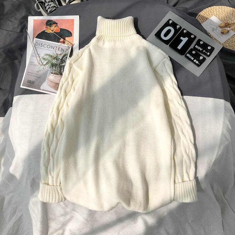 Solid Color Turtleneck Plus Size Pullover Sweater - Mubimart