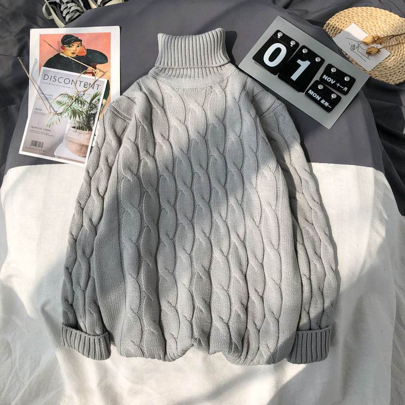 Solid Color Turtleneck Plus Size Pullover Sweater - Mubimart