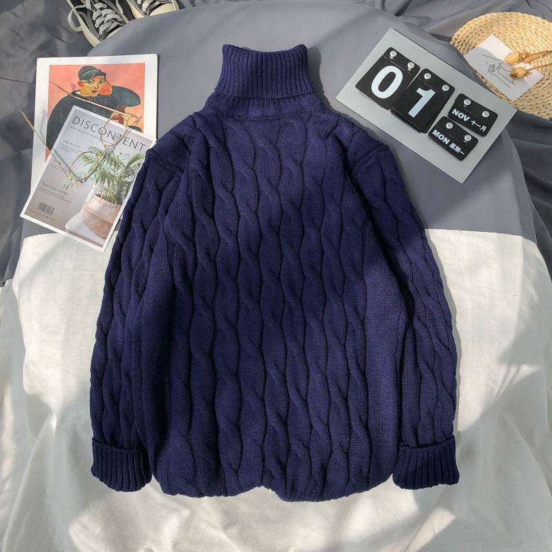 Solid Color Turtleneck Plus Size Pullover Sweater - Mubimart