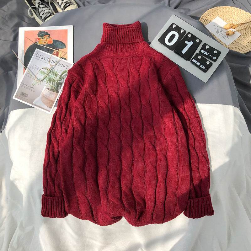 Solid Color Turtleneck Plus Size Pullover Sweater - Mubimart