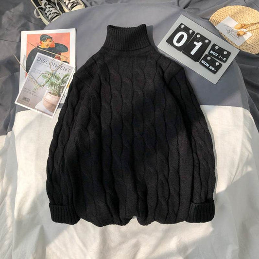 Solid Color Turtleneck Plus Size Pullover Sweater - Mubimart