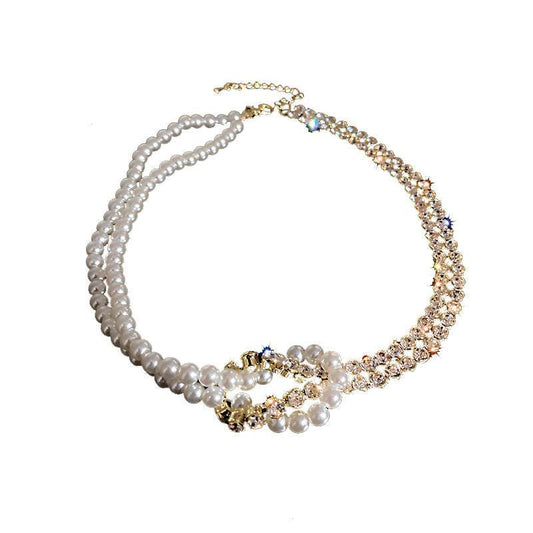Pearl Crystal Choker Necklaces For Women Short Chain Rhinestone Necklaces Statement Jewelry - Mubimart