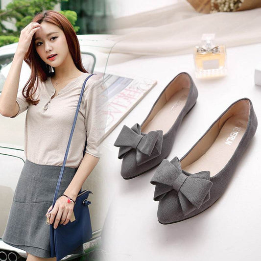 Spring Women's Shoes With Pointed Toe Flat Heel Flat Bow - Mubimart