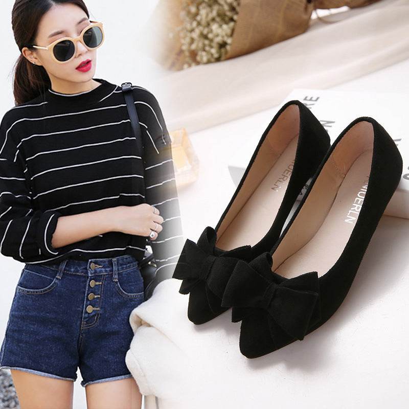 Spring Women's Shoes With Pointed Toe Flat Heel Flat Bow - Mubimart