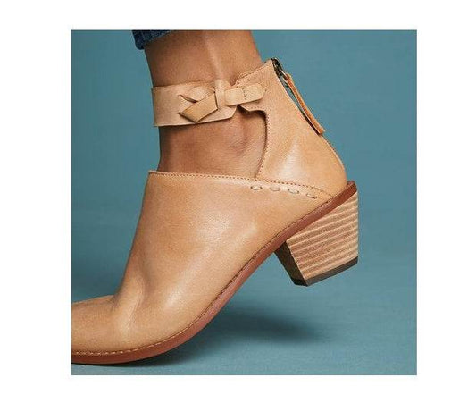 Women Cut Out Booties Buckle Strap Back Zipper Leather Ankle Casual Boots - Mubimart