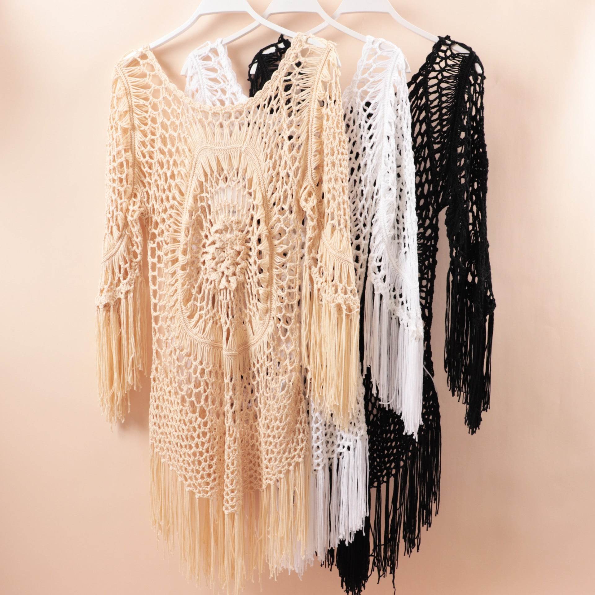 CUPSHE White Crochet Bikini Cover Up with Fringe Trim Women Sexy Hollow Tunic Beach Dress Summer Bathing Suit Beachwear - Mubimart