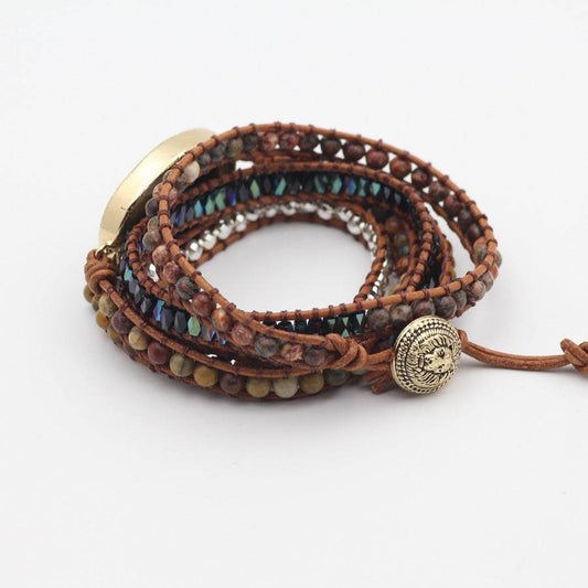 Natural Stone Bracelet for Men and Women Tiger Eye Beaded Hand-woven Leather Bracelet Punk Rock Couples Hand Accessories - Mubimart
