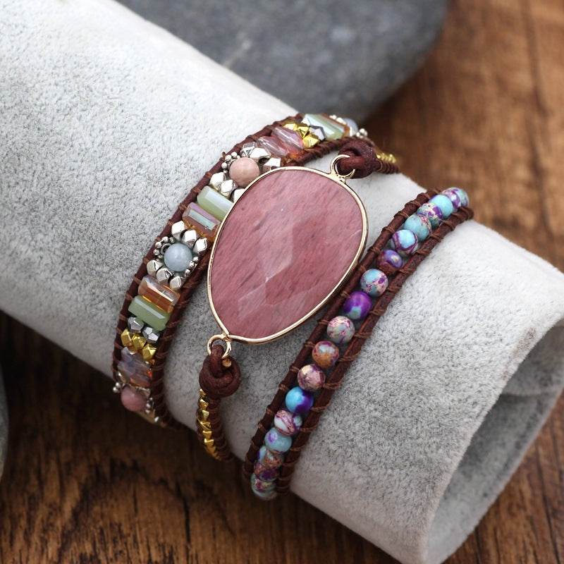 Handmade Beaded Bracelets for Women Natural Ross Quartz Bohemian Multilayer Bracelet Female Boho Jewelry - Mubimart