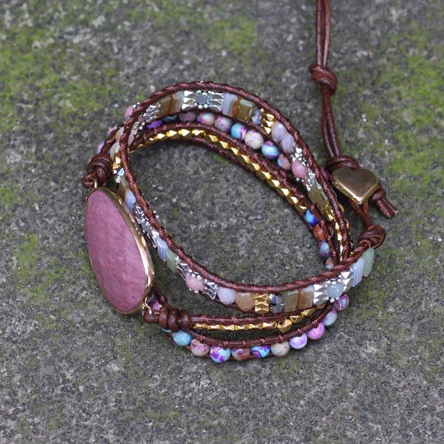 Handmade Beaded Bracelets for Women Natural Ross Quartz Bohemian Multilayer Bracelet Female Boho Jewelry - Mubimart