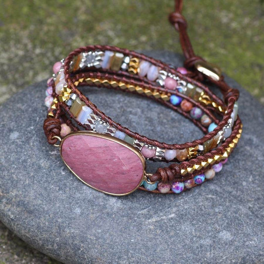 Handmade Beaded Bracelets for Women Natural Ross Quartz Bohemian Multilayer Bracelet Female Boho Jewelry - Mubimart