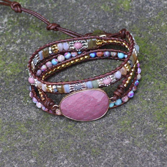 Handmade Beaded Bracelets for Women Natural Ross Quartz Bohemian Multilayer Bracelet Female Boho Jewelry - Mubimart