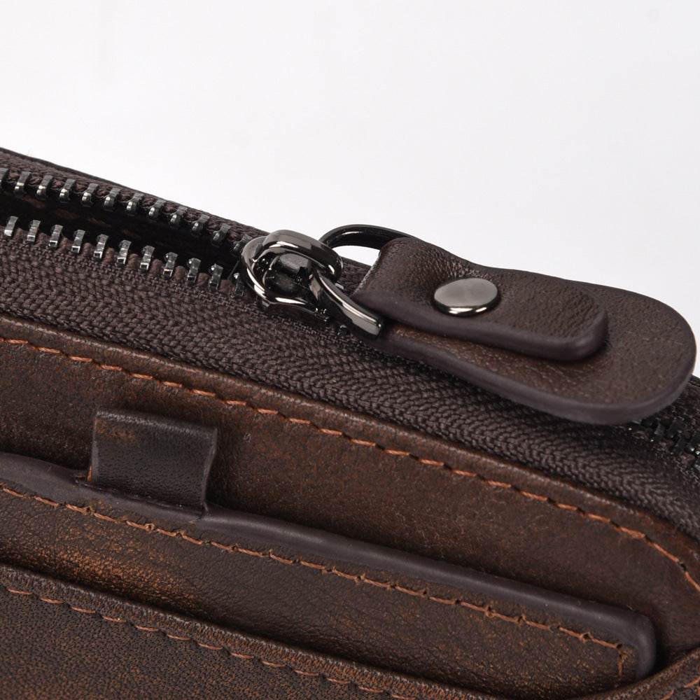 Men'S Short Head Leather Wallet Men'S Retro Wallet Vertical Zipper Leisure Youth Wallet - Mubimart