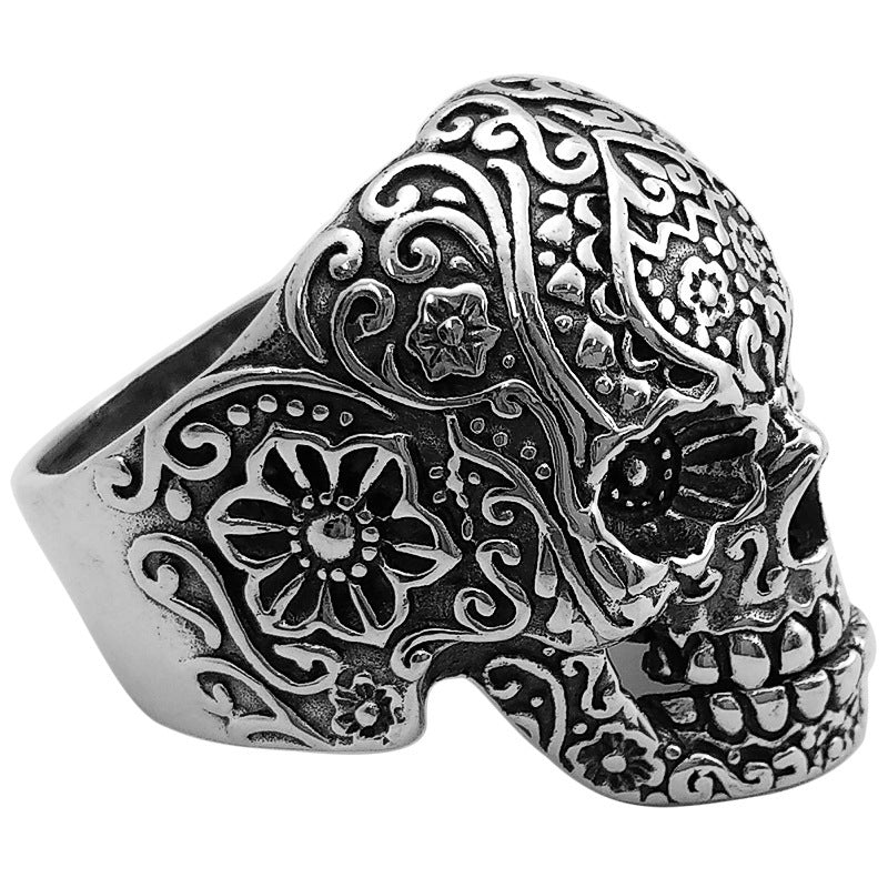 Handmade Vintage Thai Silver Personality Ring Men Domineering Skull Ring