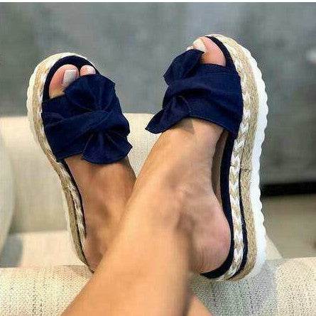 Platform Wedge Heel Ladies Bow Sandals - Mubimart