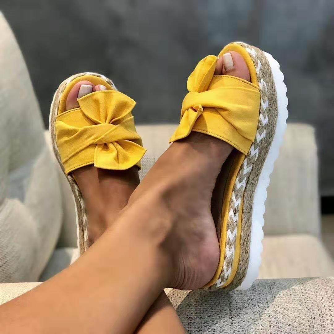 Platform Wedge Heel Ladies Bow Sandals - Mubimart