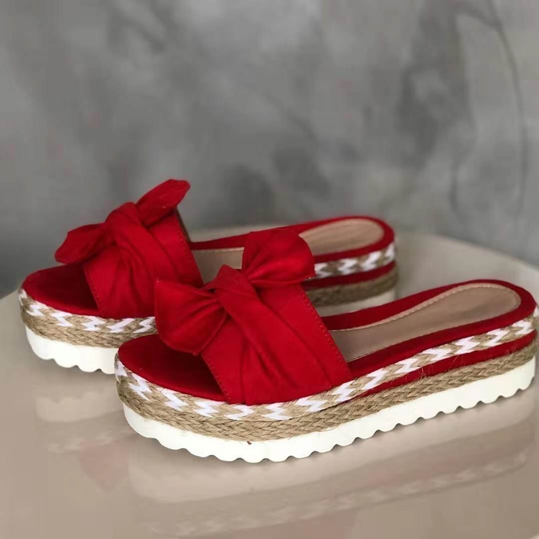 Platform Wedge Heel Ladies Bow Sandals - Mubimart