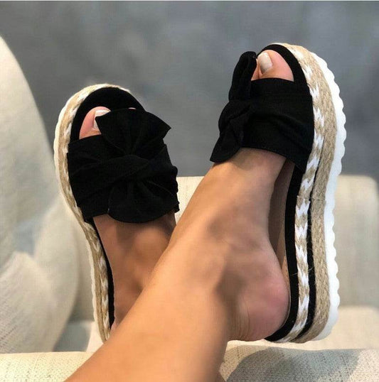 Platform Wedge Heel Ladies Bow Sandals - Mubimart