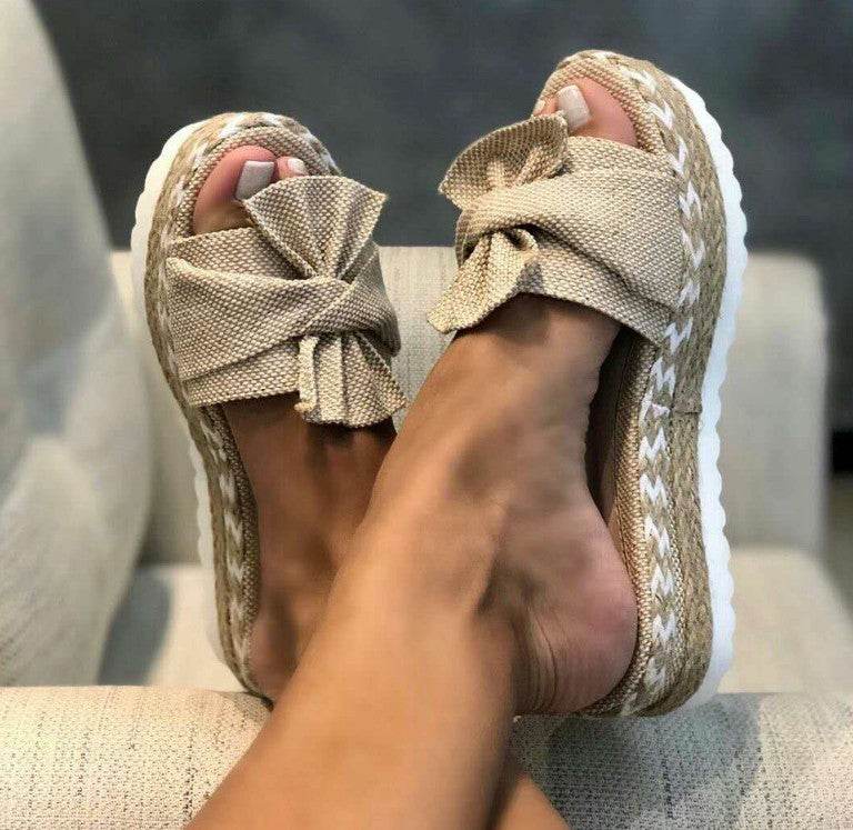 Platform Wedge Heel Ladies Bow Sandals - Mubimart