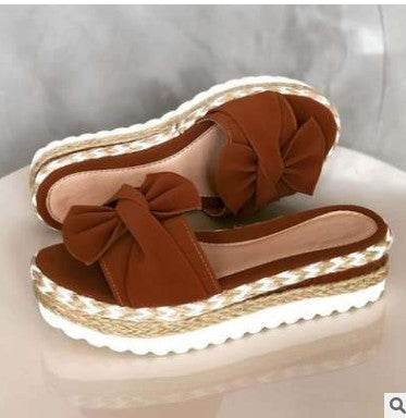 Platform Wedge Heel Ladies Bow Sandals - Mubimart