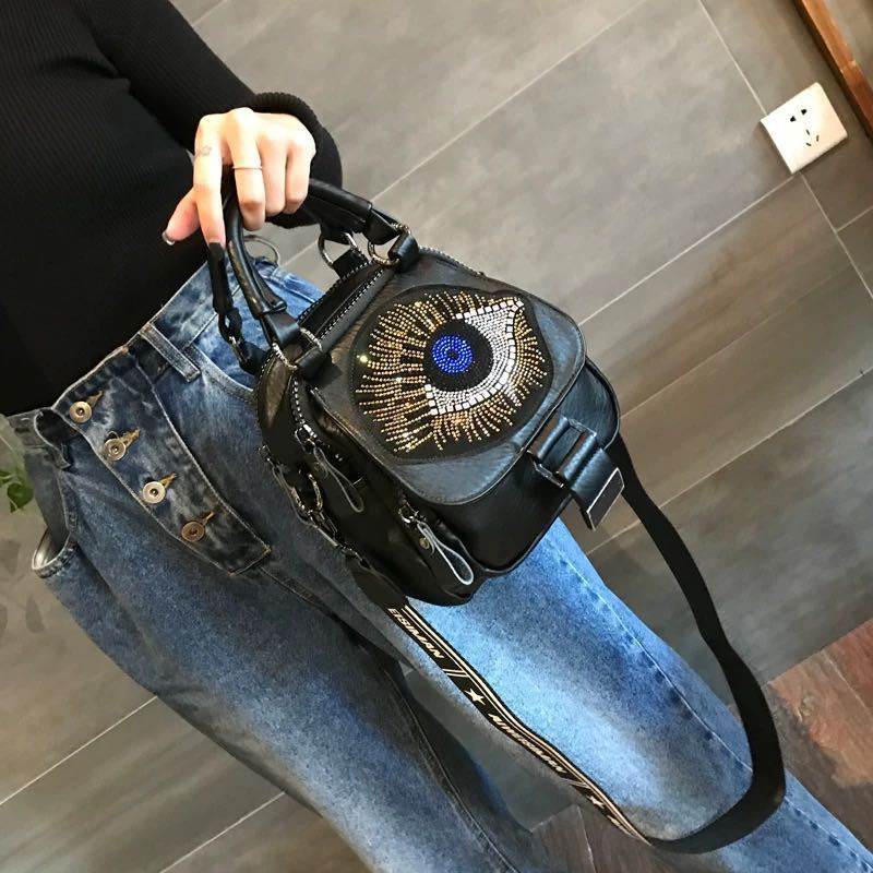 Hot Rhinestone Soft Leather Backpack Women - Mubimart